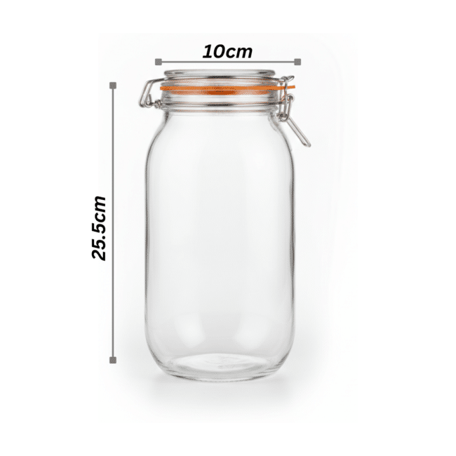 ⁦برطبان تخزين زجاجي أسطواني من داني هوم - سعة 2 لتر | غطاء محكم الإغلاق بمشبك مع حلقة سيليكون⁩ - الصورة ⁦3⁩