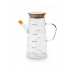 ⁦زجاجة توزيع زيت زجاجية مع مقياس قياس سعة 1 لتر - موزع زيت زيتون وخل بمقبض، وفوهة مانعة للتنقيط، وغطاء من الخيزران، وزجاج مقاوم للحرارة⁩ - الصورة ⁦2⁩