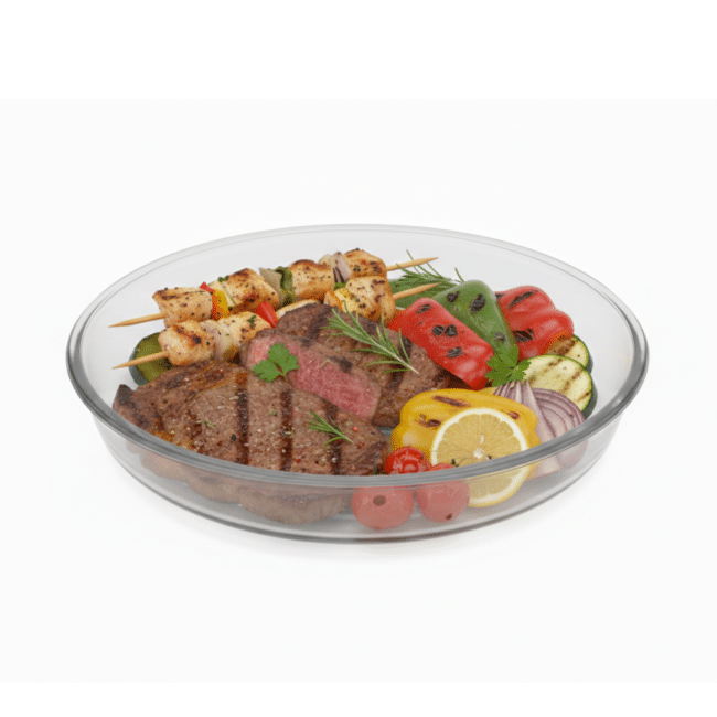 ⁦صينية شواء زجاجية دائرية من بوركام - 31 سم | 2950 مل | صنع في تركيا⁩ - الصورة ⁦3⁩