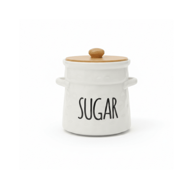 ⁦طقم برطمانات تخزين من البورسلين للقهوة والشاي والسكر – مع أغطية وصينية من الخيزران⁩ - الصورة ⁦3⁩