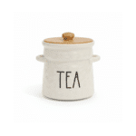 ⁦طقم برطمانات تخزين من البورسلين للقهوة والشاي والسكر – مع أغطية وصينية من الخيزران⁩ - الصورة ⁦5⁩