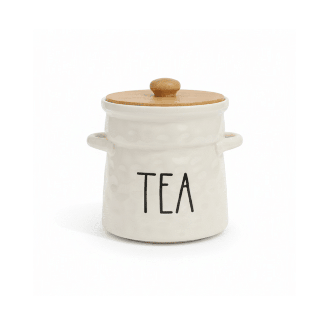 ⁦طقم برطمانات تخزين من البورسلين للقهوة والشاي والسكر – مع أغطية وصينية من الخيزران⁩ - الصورة ⁦5⁩