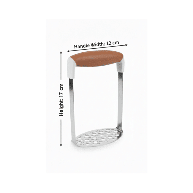 Stainless Steel Potato Masher with Brown Silicone Handle – Heavy-Duty Manual Masher for Potatoes, Vegetables & Purees - Image 2