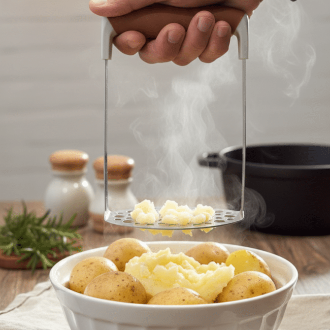 Stainless Steel Potato Masher with Brown Silicone Handle – Heavy-Duty Manual Masher for Potatoes, Vegetables & Purees - Image 3