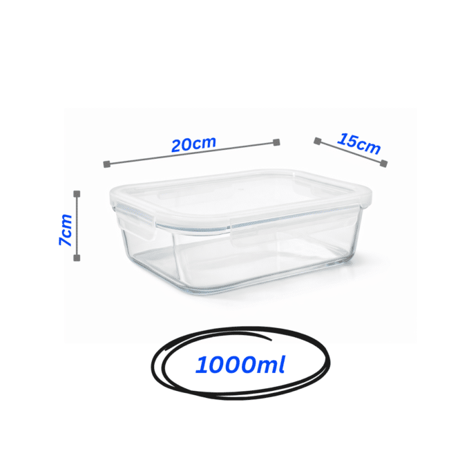 Danny Home 1000ml Borosilicate Rectangle Glass Food Storage Container with Leak-Proof Lid – Oven & Microwave Safe (Lid Removed) - Image 2