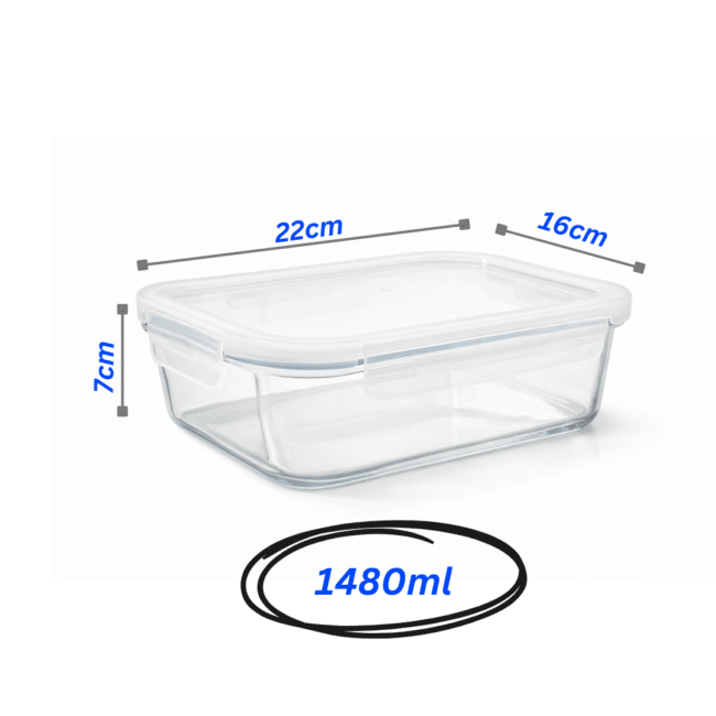 Danny Home 1480ml Borosilicate Rectangle Glass Food Storage Container with Leak-Proof Lid – Oven & Microwave Safe (Lid Removed) - Image 2