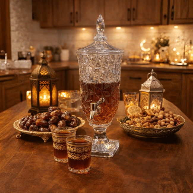 2L Crystal Glass Juice Dispenser with Lid & Tap – Elegant Ramadan Beverage Server with Stand, Clear Decorative Drink Dispenser for Juice, Water & Cold Drinks - Image 2