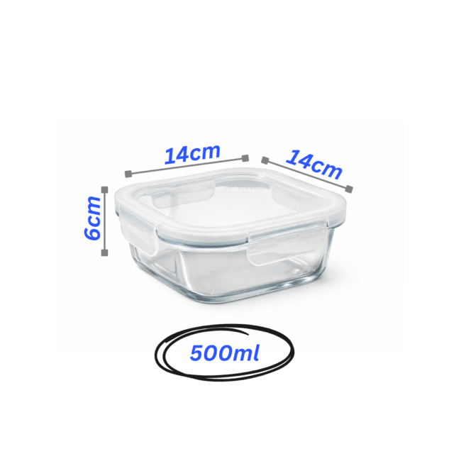 Danny Home 500ml Borosilicate Square Glass Food Storage Container with Leak-Proof Lid – Oven & Microwave Safe (Lid Removed) - Image 2