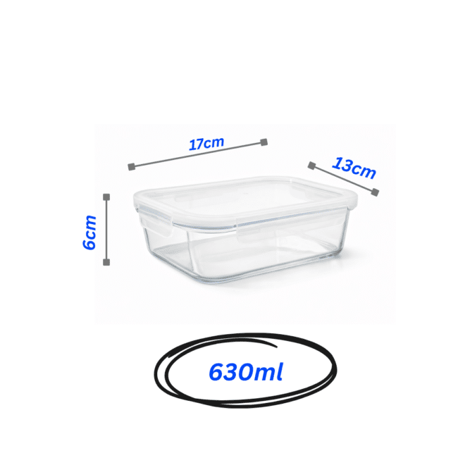 Danny Home 630ml Borosilicate Rectangle Glass Food Storage Container with Leak-Proof Lid – Oven & Microwave Safe (Lid Removed) - Image 2