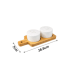 Danny Home Acacia Salt and Pepper Shaker Set – Ceramic Salt & Pepper Pots with Wooden Acacia Tray, Modern Table Seasoning Set (16.5cm x 7cm) - Image 3