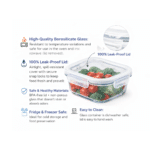 Danny Home 500ml Borosilicate Square Glass Food Storage Container with Leak-Proof Lid – Oven & Microwave Safe (Lid Removed) - Image 3