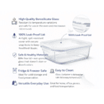 Danny Home 630ml Borosilicate Rectangle Glass Food Storage Container with Leak-Proof Lid – Oven & Microwave Safe (Lid Removed) - Image 3