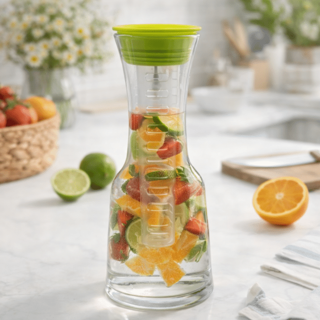 Pasabahce Zest Detox Water Bottle 1.1L – Glass Fruit & Herb Infuser Bottle with Filter – Yellow Lid – Turkish Made - Image 4