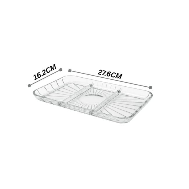 ⁦طبق تقديم زجاجي أنيق مقسم من باشاباشي، 27.6 × 16.2 سم - صينية تقديم مستطيلة شفافة مقسمة للمكسرات والوجبات الخفيفة والفواكه والمقبلات - صنع في تركيا⁩ - الصورة ⁦5⁩