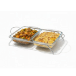 Double Rectangular Glass Casserole with Silver Stand