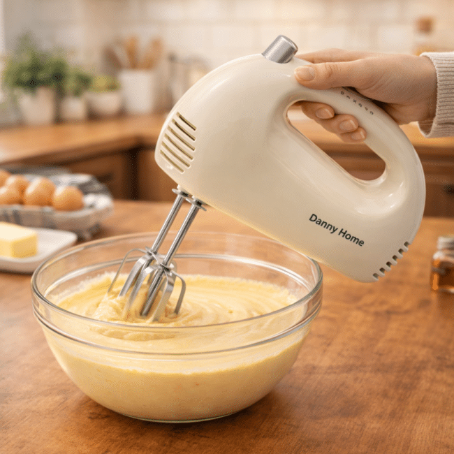 Danny Home Hand Mixer 150W Electric Beater with 5 Speeds & Turbo Function, Stainless Steel Beaters, One-Touch Detach Button, Lightweight Kitchen Mixer for Baking, Cream, Eggs & Cake Batter - Image 2