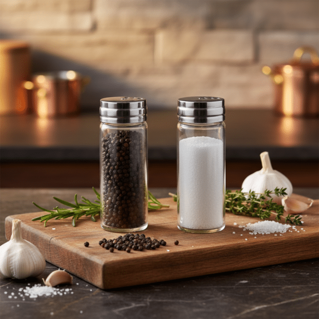 ⁦طقم شيكر ملح وفلفل زجاجي كبير من باشاباشي - سعة 240 مل (8.1 أونصة) - موزعات توابل قابلة لإعادة التعبئة مع أغطية من الفولاذ المقاوم للصدأ - صنع في بلغاريا - طقم من قطعتين⁩ - الصورة ⁦2⁩