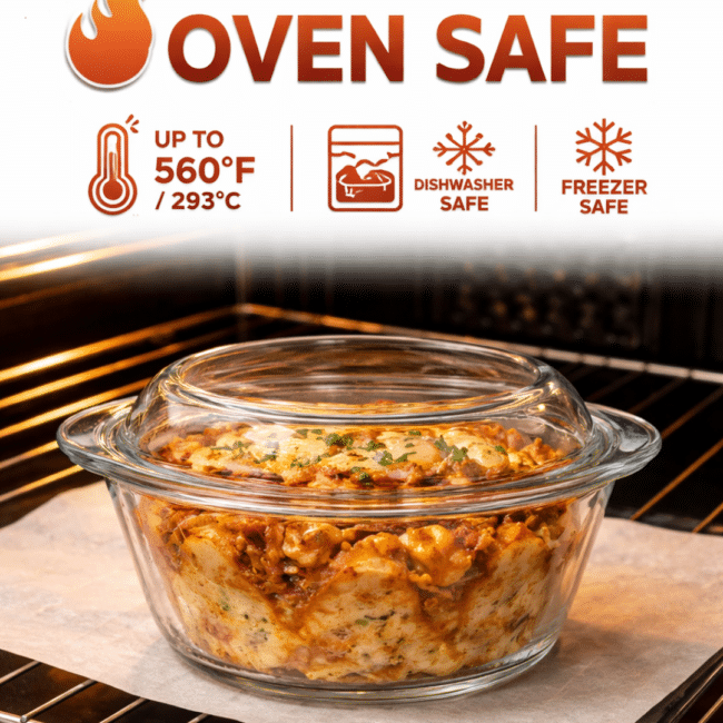 Borcam Oven Glass Casserole Set with Lids (3 Pieces) – Turkish Made Heat Resistant Glass Bakeware Set (2100ml, 1450ml, 840ml) – Oven, Freezer & Dishwasher Safe - Image 3