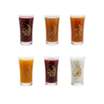 ⁦طقم أكواب عصير رمضان من باشاباشي أزور، 6 قطع - أكواب زجاجية سعة 300 مل مزينة بخط عربي فريد⁩ - الصورة ⁦3⁩