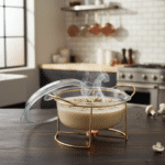 Borcam Round Glass Casserole with Cover & Gold Stand -27×23.9cm (3L)-Turkey Made - Image 2