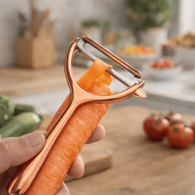 Premium Stainless Steel Vegetable Peeler – Ergonomic Y-Shaped Fruit & Potato Peeler – Sharp Swivel Blade – Rose Gold Finish - Image 2