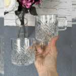 ⁦طقم أكواب زجاجية من قطعتين بتصميم باشاباشي الكلاسيكي - أكواب شرب صغيرة بمقابض سعة 195 مل - صنع في تركيا⁩ - الصورة ⁦3⁩