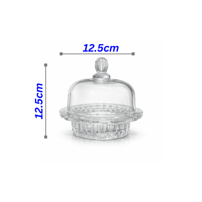 ⁦تمرية حلوى زجاجي عتيق بغطاء - مرطبان تخزين أنيق من الزجاج المقطوع بمقبض - طبق حلوى مزخرف خالٍ من الرصاص للتمر والمكسرات والحلويات - 12.5 سم⁩ - الصورة ⁦3⁩