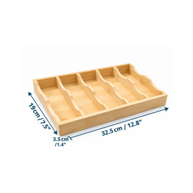⁦صينية تنظيم النظارات الشمسية المصنوعة من الخيزران - حامل تخزين للنظارات والساعات والإكسسوارات بخمسة فتحات، صينية عرض خشبية للأدراج والخزائن وسطح المكتب⁩ - الصورة ⁦2⁩