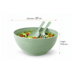 Dunya Plastic Chef Salad Bowl Set 27 cm (5.5L) – Large Serving & Mixing Bowl with Salad Spoon & Fork, Green - Image 2