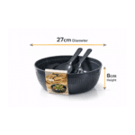 Dunya Plastic Chef Salad Bowl Set 27 cm – Large Serving Bowl with Salad Spoon & Fork (4000 ml)-Dark Grey - Image 3