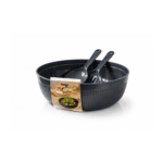 Dunya Plastic Chef Salad Bowl Set 27 cm – Large Serving Bowl with Salad Spoon & Fork (4000 ml)-Dark Grey - Image 2