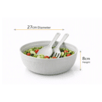 Dunya Plastic Chef Salad Bowl Set 27 cm – Large Serving Bowl with Salad Spoon & Fork (4000 ml)-Beige - Image 2