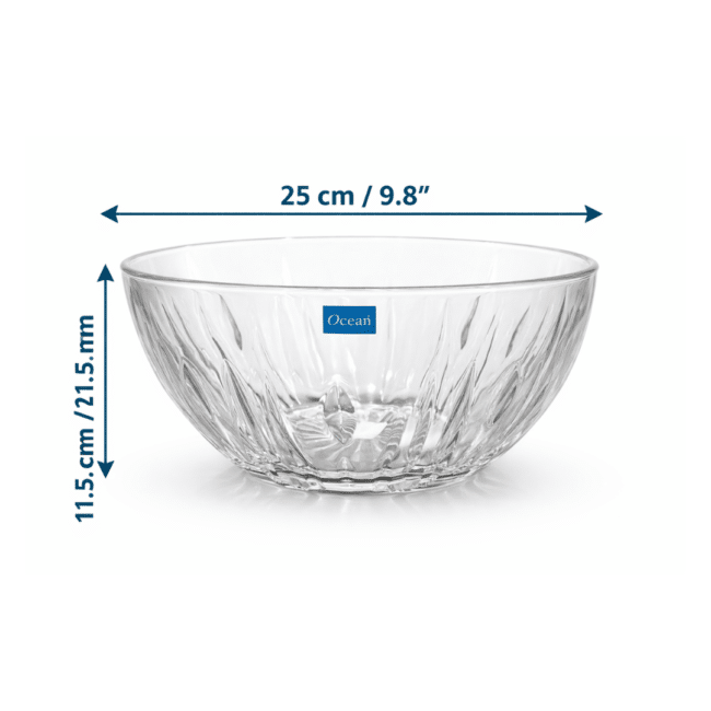 Ocean Reya Glass Salad and Fruit Bowl 2500 ml – 25 cm Large Clear Glass Mixing & Serving Bowl, Durable Elegant Design, Thailand Made Fruit, Salad & Kitchen Bowl - Image 2