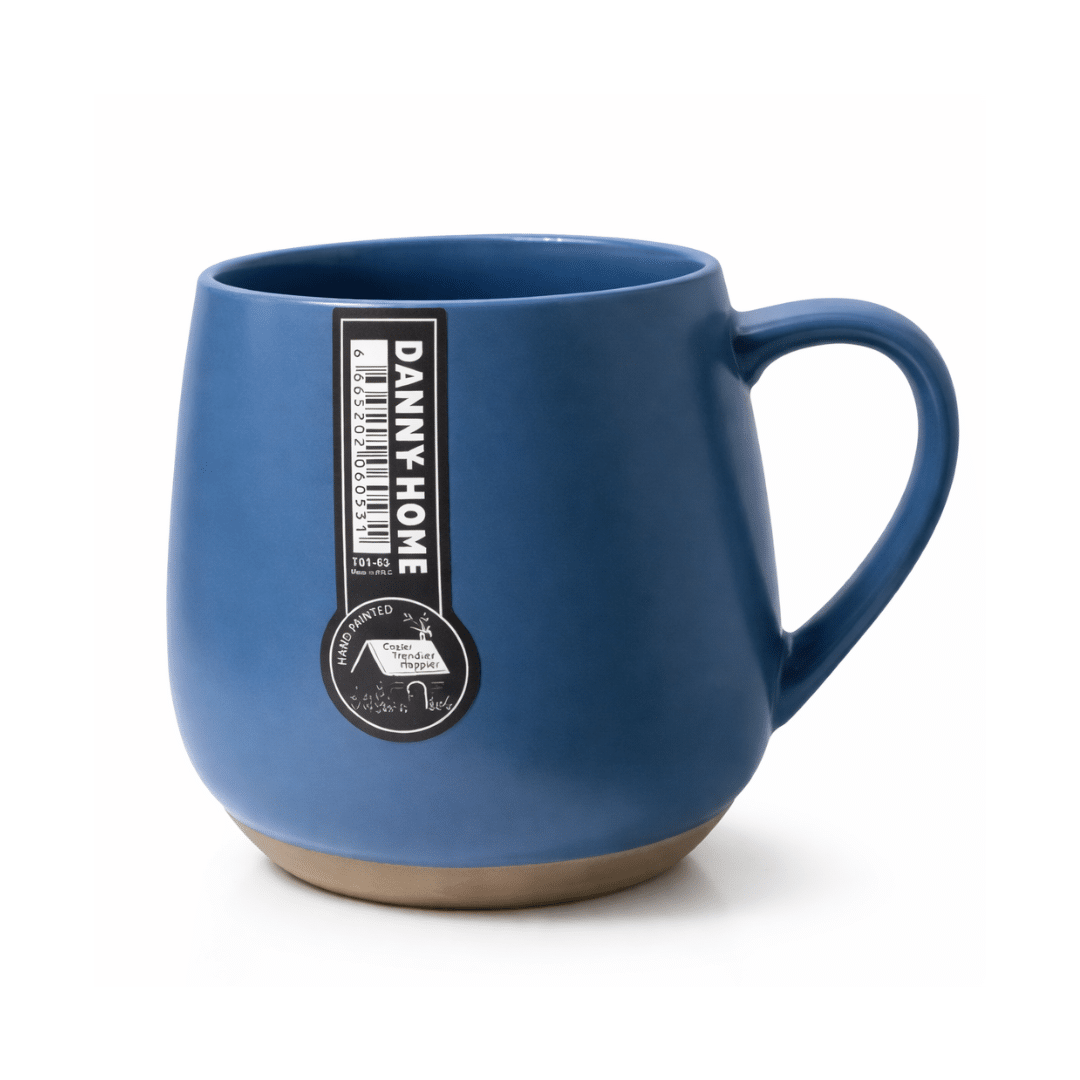 كوب بورسلين 450 مل كوب بورسلين من داني هوم، سعة 450 مل – كوب قهوة سيراميك كبير – لمسة نهائية غير لامعة عصرية – كوب للشاي واللاتيه – أزرق - الصورة 1