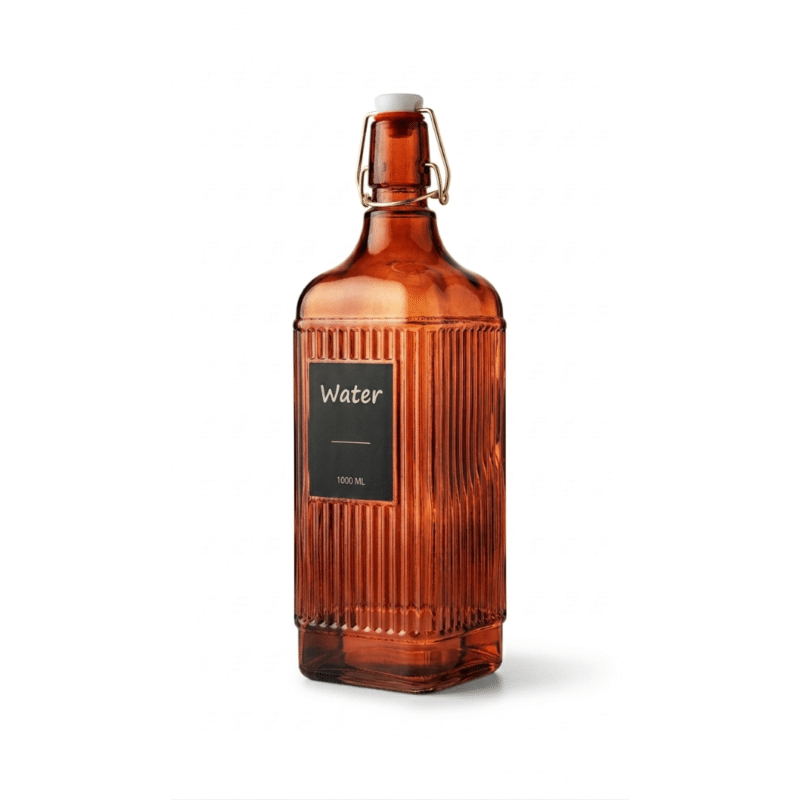 Amber Ribbed Glass Bottle