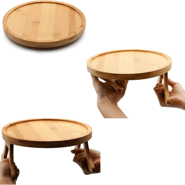 Bamboo Sofa Arm Tray Table Clip-On – Foldable Sofa Armrest Table, Wooden Couch Side Table, Space Saving Snack & Drink Holder - Image 3