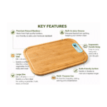 ⁦لوح تقطيع من الخيزران 36 × 25 سم - لوح تقطيع خشبي كبير مزود بمجرى للعصارة ومقبض - لوح تحضير متين للمطبخ⁩ - الصورة ⁦2⁩
