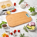 ⁦لوح تقطيع من الخيزران 36 × 25 سم - لوح تقطيع خشبي كبير مزود بمجرى للعصارة ومقبض - لوح تحضير متين للمطبخ⁩ - الصورة ⁦3⁩