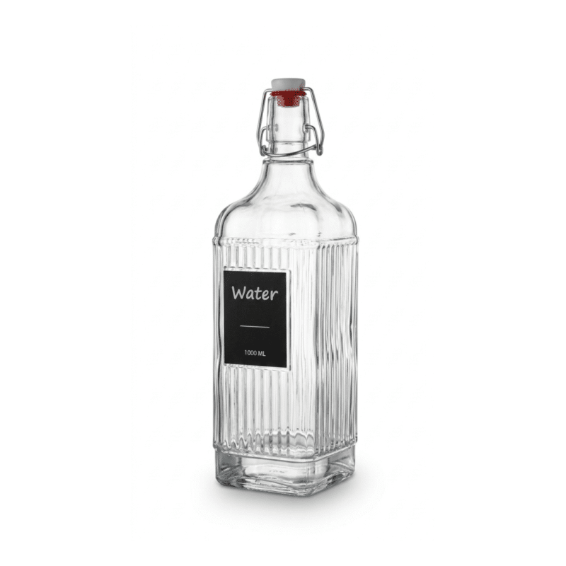 Clear Ribbed Square Glass Bottle