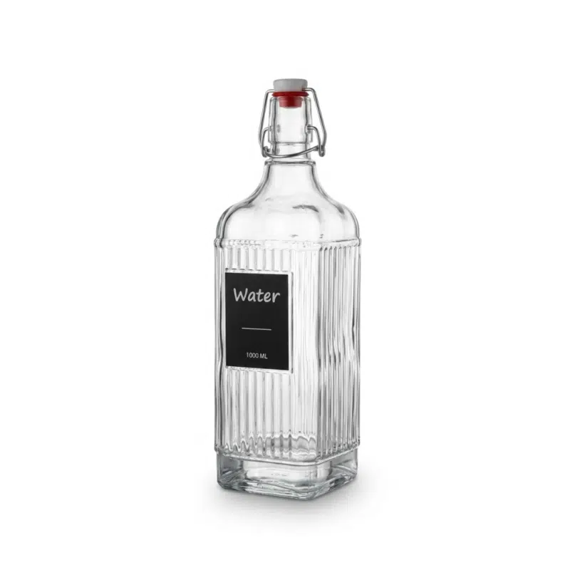 Clear Ribbed Square Glass Bottle