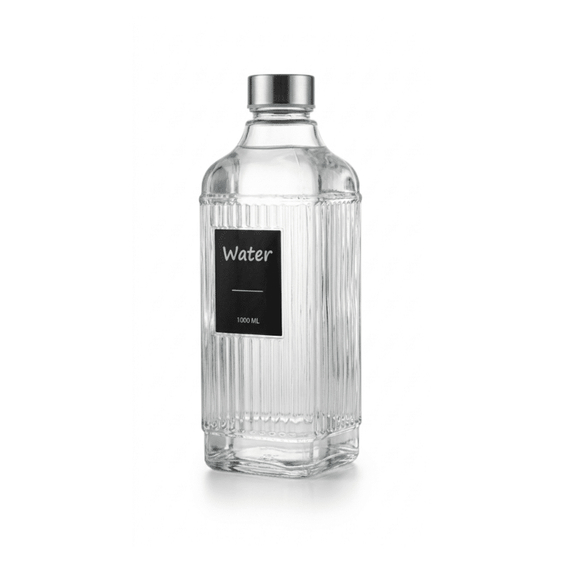 Clear Ribbed Square Glass Bottle