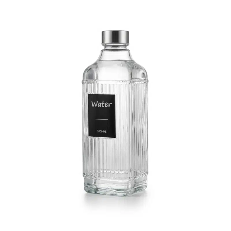 Clear Ribbed Square Glass Bottle
