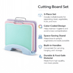 3-Piece Cutting Board Set with Stand & Carry Handles – Multi-Color Kitchen Chopping Boards - Image 2