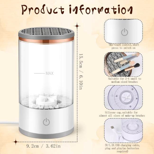Electric Makeup Brush Cleaner & Dryer – Automatic USB Brush Washing Machine, Cosmetic Brush Cleaner with One-Touch Control, Fast Cleaning & Drying Tool - Image 2
