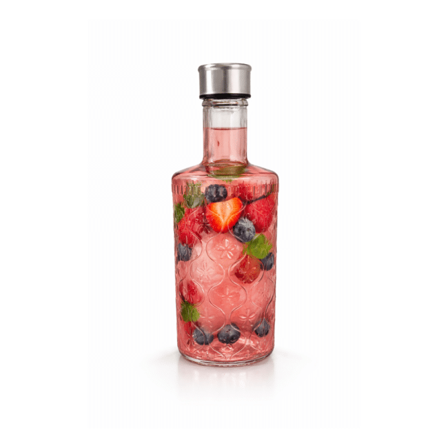 Embossed Glass Bottle with Metal Lid – Decorative Floral Pattern Storage Bottle 1000ml - Image 2