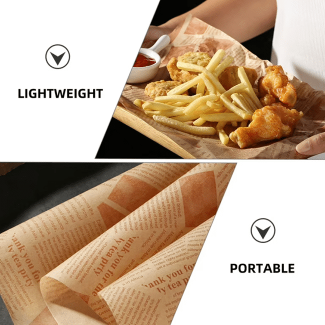 Greaseproof Food Wrapping Paper Sheets – 37 × 27 cm (100 Pieces) – Newspaper Print - Image 5