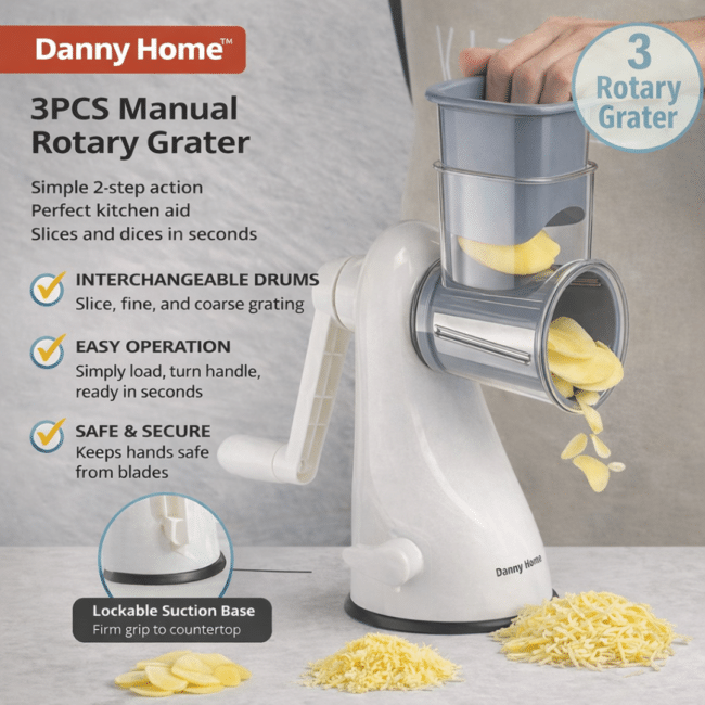 Danny Home 3PCS Manual Rotary Grater – Multi-Function Vegetable & Cheese Slicer - Image 2