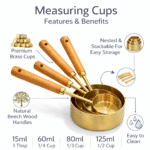 Measuring Cups Set with Wooden Handles – Premium Measuring Cups (15ml, 60ml, 80ml, 125ml) – Nesting Kitchen Measuring Set for Baking & Cooking - Image 2