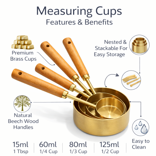 Measuring Cups Set with Wooden Handles – Premium Measuring Cups (15ml, 60ml, 80ml, 125ml) – Nesting Kitchen Measuring Set for Baking & Cooking - Image 2