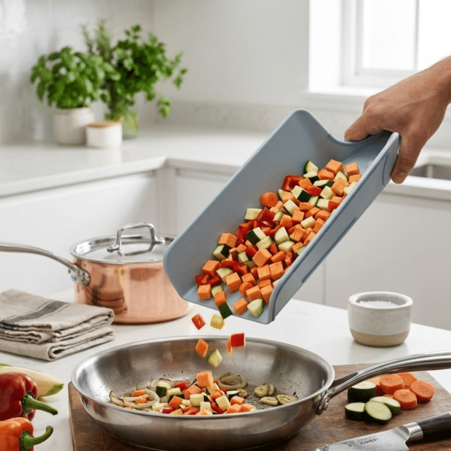 Multi-Function Foldable Cutting Board with Handle & Food Chute – 40 × 21.5 cm-Blue - Image 2